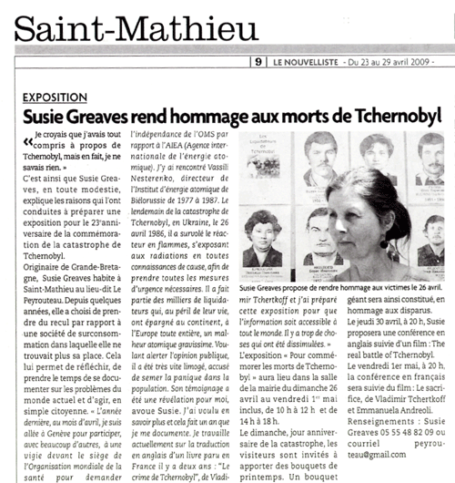 Lexposition des protraits des liquidateurs à Saint Mathieu (Haute Vienne-France) du 26 avril au 1� mai 2009