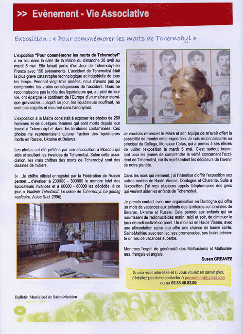 Lexposition des protraits des liquidateurs à Saint Mathieu (Haute Vienne-France) du 26 avril au 1� mai 2009