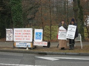Cécile Perray and Françoise Bouvier in front of WHO, CHRISTMAS 2007