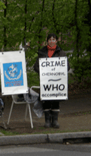 Françoise Bouvier in front of WHO from 13th to 17th April 2009