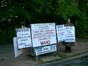 Christine Kjelberg in front of WHO, 11th May 2009