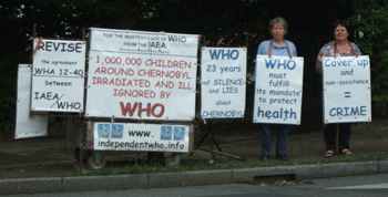 Monique Guittenit and Michèle Lauro in front of WHO, 8th June 2009