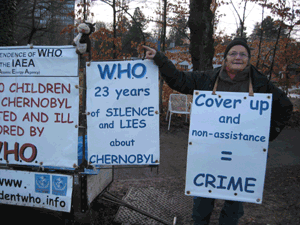 Éliane Varagnat devant lOMS le 23 décembre 2009