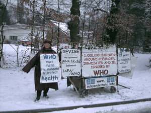 Éliane Varagnat in front of WHO, 4th January 2010