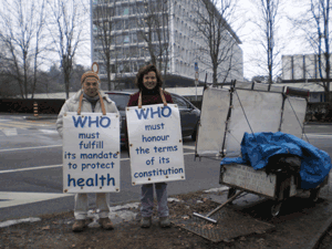 Liliane Deroche and Corinne Trit in front of WHO from 25th to 29th January 2010