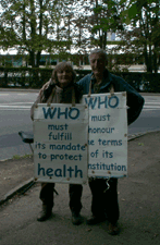 Éliane Varagnat et Michel Rioche in front of WHO, 1st June 2010