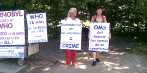 Monika von der Meden and Michelle Marillier in front of WHO, 28th June 2010