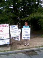 Martine Cuennet in front of WHO, 30th August 2010