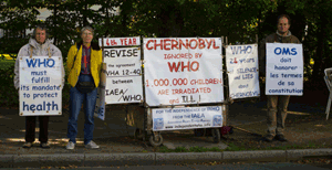 Jocelyne Grousselas, Mireille Jubert and Marcelin Grousselas in front of WHO from 22nd to 24th September 2010