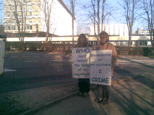 Alison Katz and Martine Cuennet in front of WHO, 25th January 2011